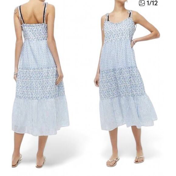 Gap Tiered MIDI Sundress Blue Sweetheart Neckline 3X Beach Cruise Event